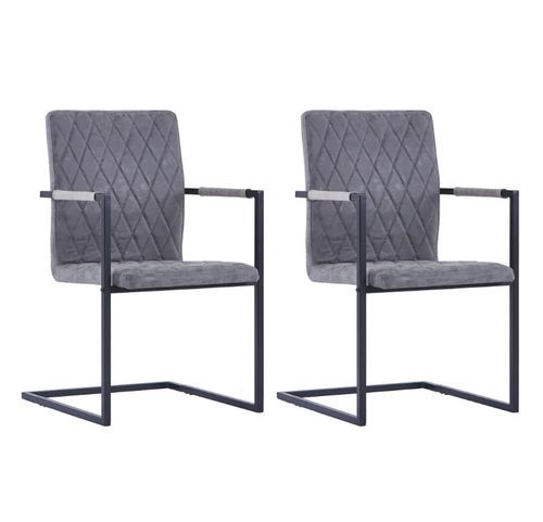 Chaise avec accoudoirs simili cuir gris foncé et pieds métal noir Canti - Lot de 4 - Photo n°2; ?>