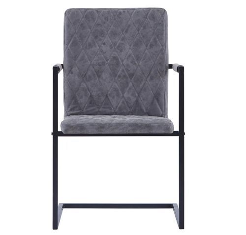 Chaise avec accoudoirs simili cuir gris foncé et pieds métal noir Canti - Lot de 4 - Photo n°3; ?>