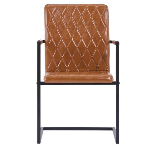 Chaise avec accoudoirs simili cuir marron cognac et pieds métal noir Canti - Lot de 4 - Photo n°3; ?>