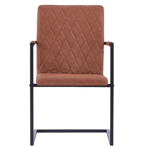 Chaise avec accoudoirs simili cuir marron et pieds métal noir Canti - Lot de 4 - Photo n°3; ?>