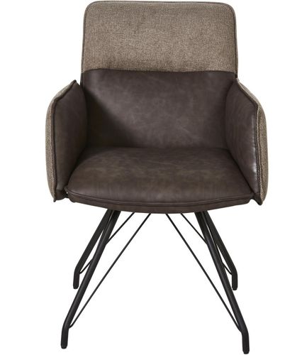 Chaise avec accoudoirs simili cuir marron et pieds métal noir Collin - Lot de 2 - Photo n°2; ?>