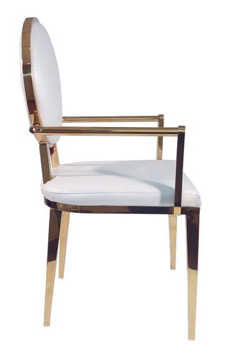 Chaise avec accoudoirs similicuir blanc et métal doré Nemia - Lot de 2 - Photo n°2; ?>