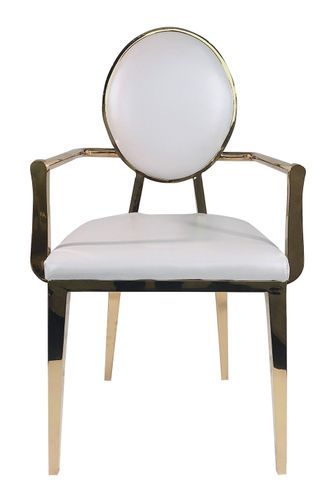 Chaise avec accoudoirs similicuir blanc et métal doré Nemia - Lot de 2 - Photo n°3; ?>