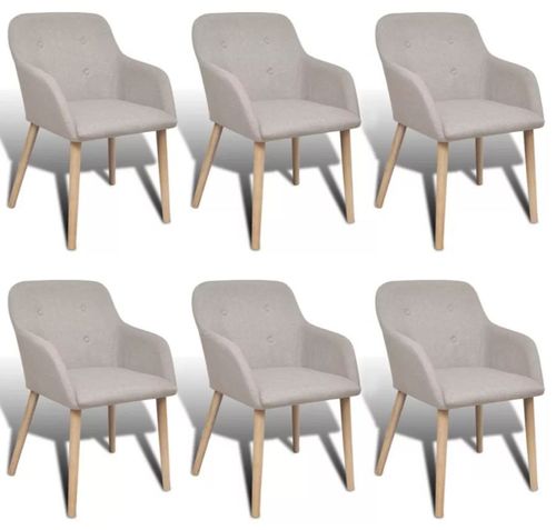 Chaise avec accoudoirs tissu beige et pieds chêne massif Kériam - Lot de 6 - Photo n°2; ?>