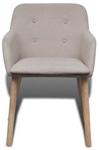 Chaise avec accoudoirs tissu beige et pieds chêne massif Kériam - Lot de 6 - Photo n°3; ?>