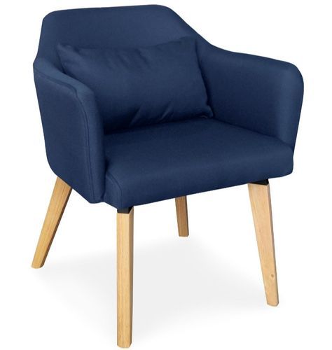 Chaise avec accoudoirs tissu bleu et pieds bois clair Biggie - Lot de 2 - Photo n°2; ?>