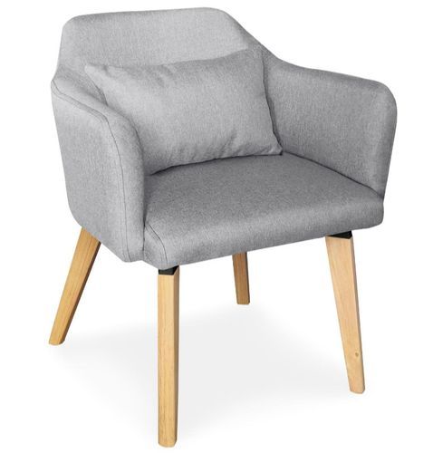 Chaise avec accoudoirs tissu gris et pieds bois clair Biggie - Lot de 2 - Photo n°2; ?>