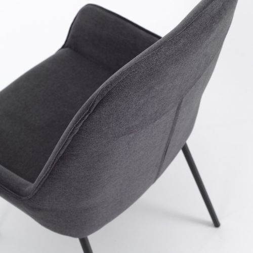 Chaise avec accoudoirs tissu gris foncé et pieds métal noir Omery - Lot de 4 - Photo n°3; ?>