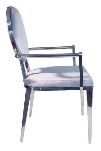 Chaise avec accoudoirs velours argenté et pieds métal Nemia - Lot de 2 - Photo n°3; ?>