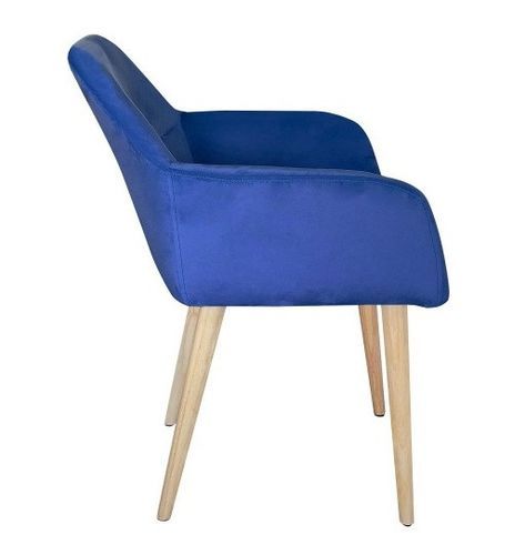 Chaise avec accoudoirs velours bleu et pieds bois clair Nathy - Photo n°3; ?>