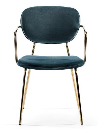 Chaise avec accoudoirs velours bleu et pieds métal doré Lyam - Photo n°2; ?>