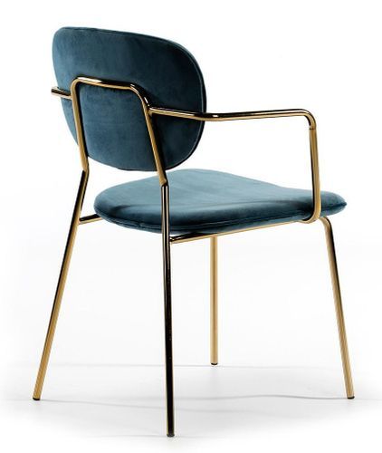 Chaise avec accoudoirs velours bleu et pieds métal doré Lyam - Photo n°3; ?>