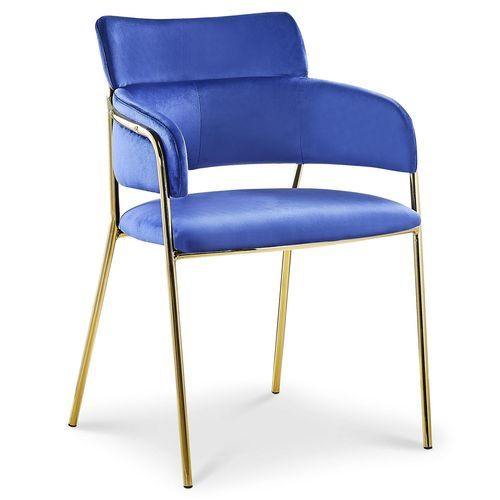 Chaise avec accoudoirs velours bleu et pieds métal doré Alexi - Lot de 2 - Photo n°2; ?>