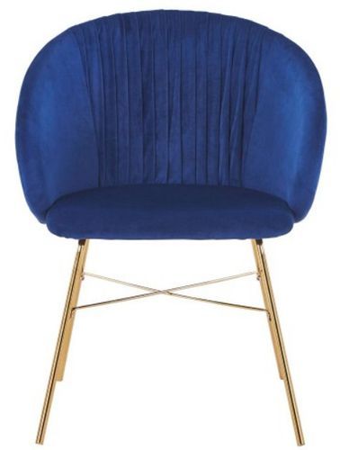 Chaise avec accoudoirs velours bleu et pieds métal doré Drag - Photo n°2; ?>