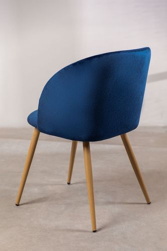 Chaise avec accoudoirs velours bleu marine et pieds métal imitation bois Vida - Photo n°3; ?>