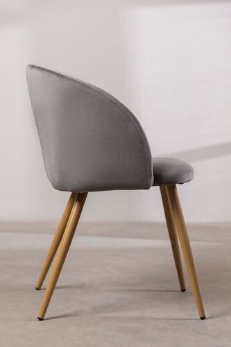 Chaise avec accoudoirs velours gris clair et pieds métal imitation bois Vida - Photo n°2; ?>