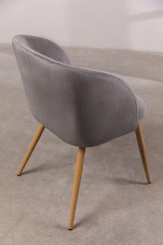 Chaise avec accoudoirs velours gris clair et pieds métal imitation bois Vida - Photo n°3; ?>
