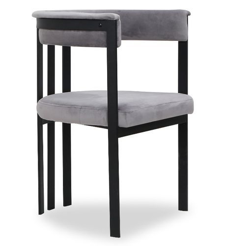 Chaise avec accoudoirs velours gris et pieds métal noir Sofiane - Lot de 2 - Photo n°2; ?>