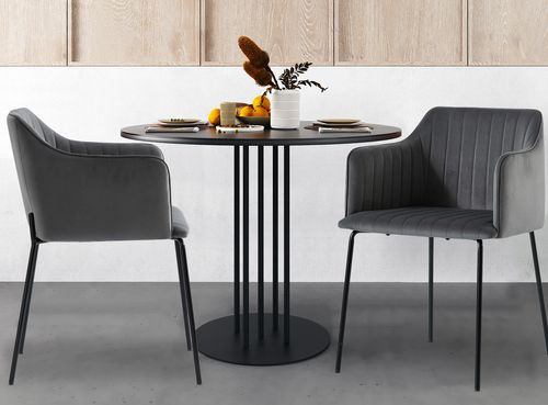 Chaise avec accoudoirs velours gris et pieds métal noir Uda - Lot de 2 - Photo n°2; ?>