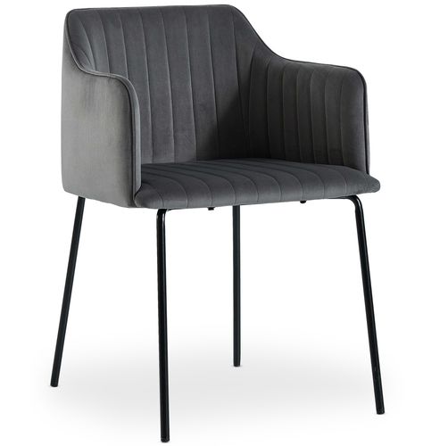 Chaise avec accoudoirs velours gris et pieds métal noir Uda - Lot de 2 - Photo n°3; ?>