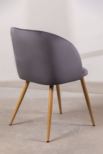 Chaise avec accoudoirs velours gris foncé et pieds métal imitation bois Vida - Photo n°2; ?>