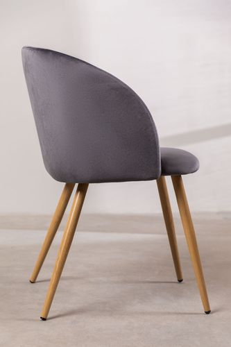 Chaise avec accoudoirs velours gris foncé et pieds métal imitation bois Vida - Photo n°3; ?>