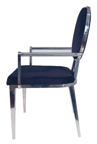 Chaise avec accoudoirs velours noir et pieds métal Nemia - Lot de 2 - Photo n°3; ?>