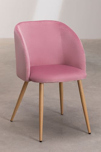Chaise avec accoudoirs velours rose clair et pieds métal imitation bois Vida - Photo n°2; ?>