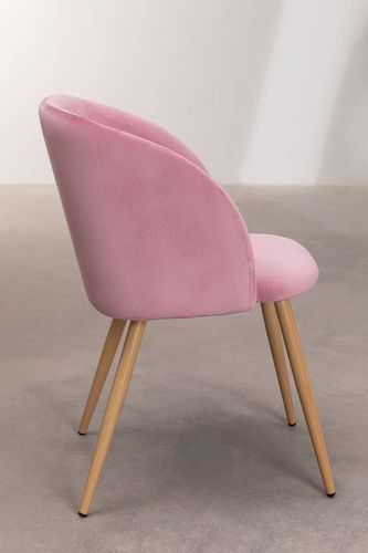 Chaise avec accoudoirs velours rose clair et pieds métal imitation bois Vida - Photo n°3; ?>