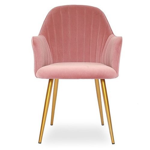 Chaise avec accoudoirs velours rose et métal doré Lucy - Lot de 2 - Photo n°2; ?>