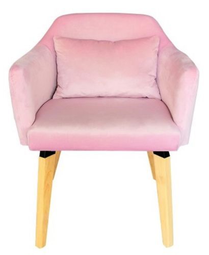 Chaise avec accoudoirs velours rose et pieds bois clair Biggie - Photo n°2; ?>