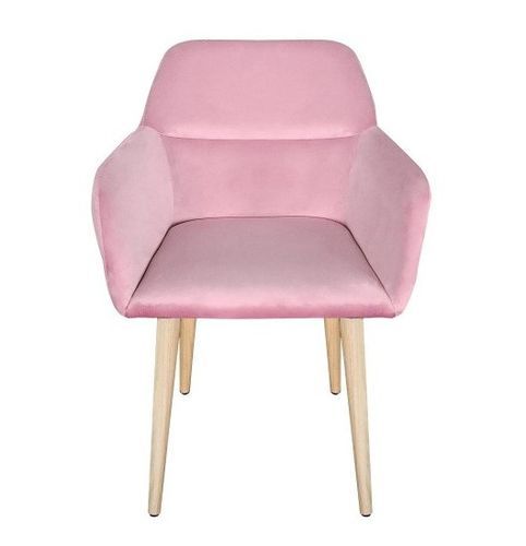 Chaise avec accoudoirs velours rose et pieds bois clair Nathy - Photo n°2; ?>
