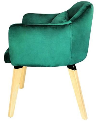 Chaise avec accoudoirs velours vert et pieds bois clair Biggie - Photo n°3; ?>