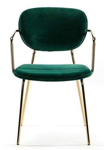 Chaise avec accoudoirs velours vert et pieds métal doré Lyam - Photo n°2; ?>