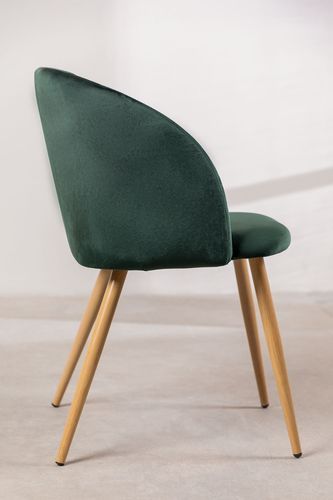 Chaise avec accoudoirs velours vert foncé et pieds métal imitation bois Vida - Photo n°2; ?>