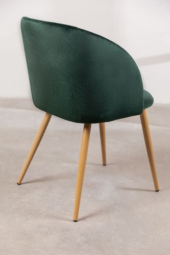 Chaise avec accoudoirs velours vert foncé et pieds métal imitation bois Vida - Photo n°3; ?>