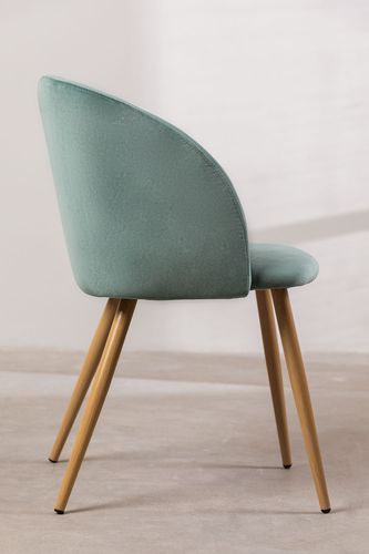 Chaise avec accoudoirs velours vert sapin et pieds métal imitation bois Vida - Photo n°2; ?>