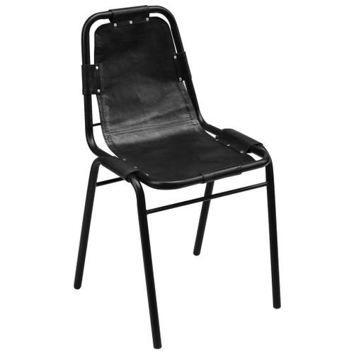 Chaise avec assise en cuir noir et pieds métal noir Astide - Lot de 2 - Photo n°2; ?>
