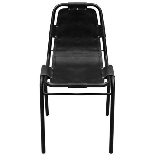 Chaise avec assise en cuir noir et pieds métal noir Astide - Lot de 2 - Photo n°3; ?>