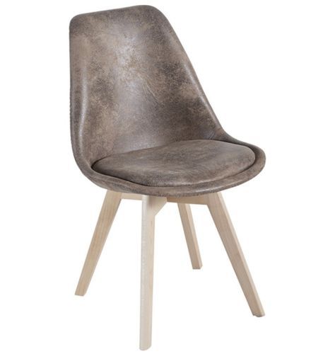 Chaise avec assise simili cuir vintage et pieds en bois naturel Zaka - Photo n°3; ?>
