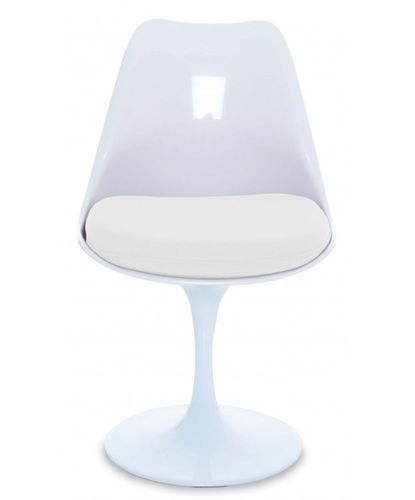 Chaise blanc brillant avec coussin tissu blanc pétale de tulipe - Photo n°2; ?>