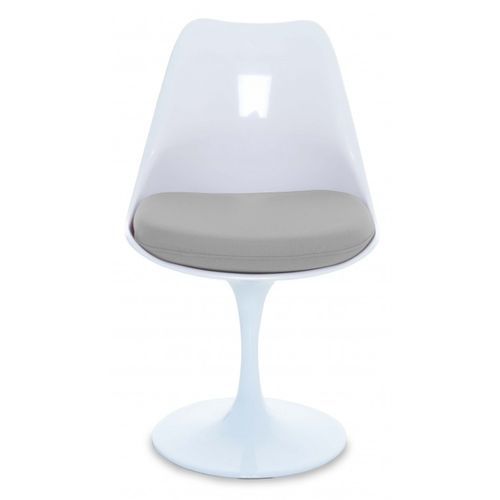 Chaise blanc brillant avec coussin tissu gris pétale de tulipe - Photo n°2; ?>