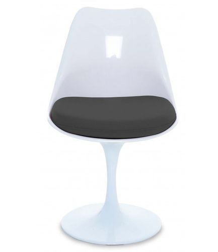 Chaise blanc brillant avec coussin tissu noir pétale de tulipe - Photo n°2; ?>