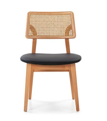 Chaise bois massif avec cuir et rotin naturel Mamy - Photo n°2; ?>