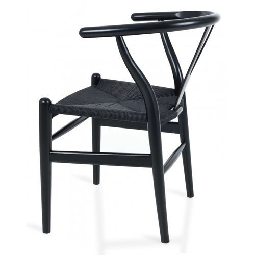 Chaise bois de hêtre noir sculpté à la main et corde en fibre naturelle Kinki - Photo n°2; ?>