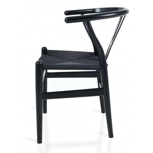 Chaise bois de hêtre noir sculpté à la main et corde en fibre naturelle Kinki - Photo n°3; ?>