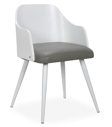 Chaise bois massif peint blanc assise similicuir gris Persy - Lot de 2 - Photo n°2; ?>