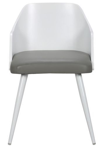 Chaise bois massif peint blanc assise similicuir gris Persy - Lot de 2 - Photo n°3; ?>