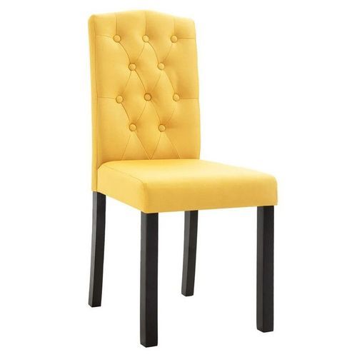 Chaise capitonnée tissu jaune et pieds bois noir Billa - Lot de 2 - Photo n°2; ?>