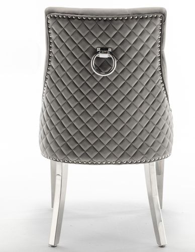 Chaise capitonnée velours avec anneau au dos et pieds métal chromé Royal - Lot de 2 - Photo n°2; ?>